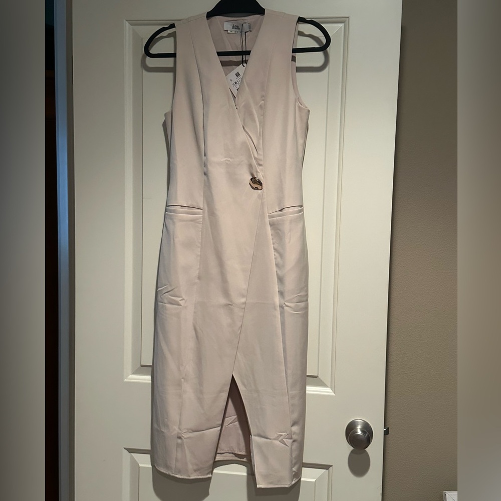 Love Bonito Sleeveless Blush Faux Wrap Midi Dress with Button Detail